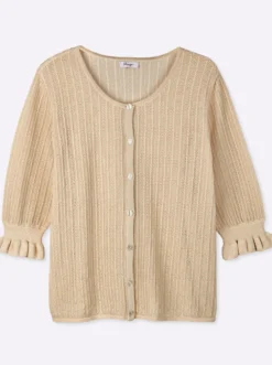 Ajourstrickjacke mit Glanzgarn-Effekt