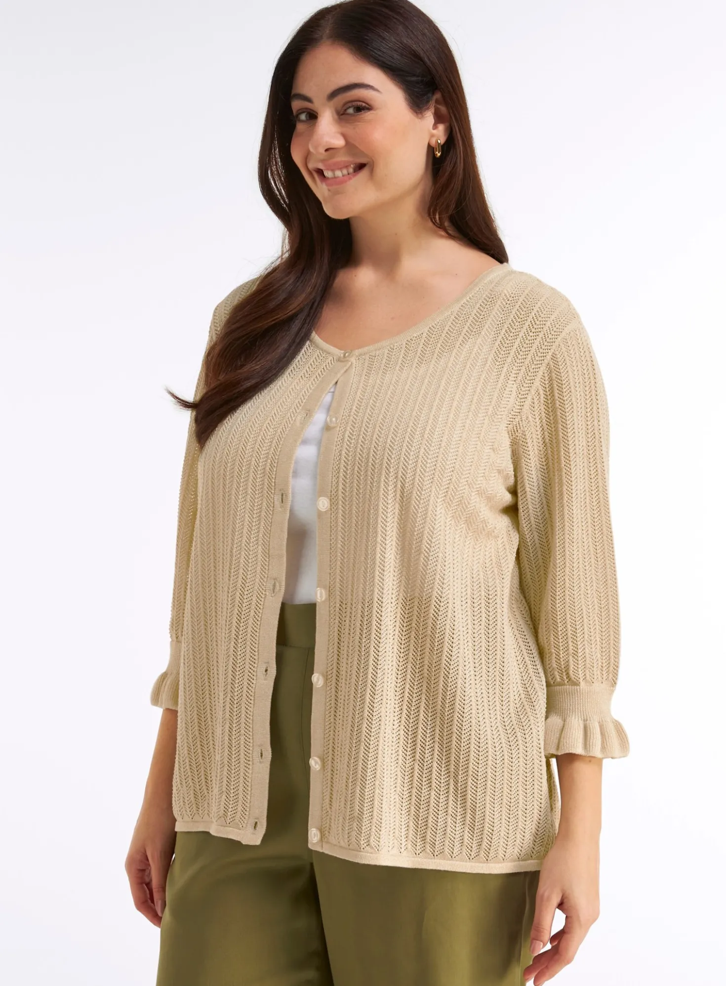 Ajourstrickjacke mit Glanzgarn-Effekt