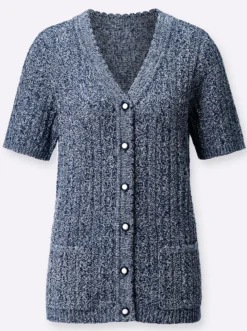 Ajourstrickjacke mit Taschen, aufgesetzt