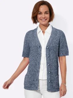 Ajourstrickjacke mit Taschen, aufgesetzt
