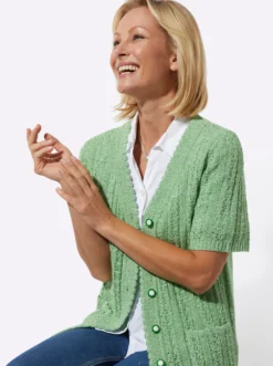 Ajourstrickjacke mit Taschen, aufgesetzt