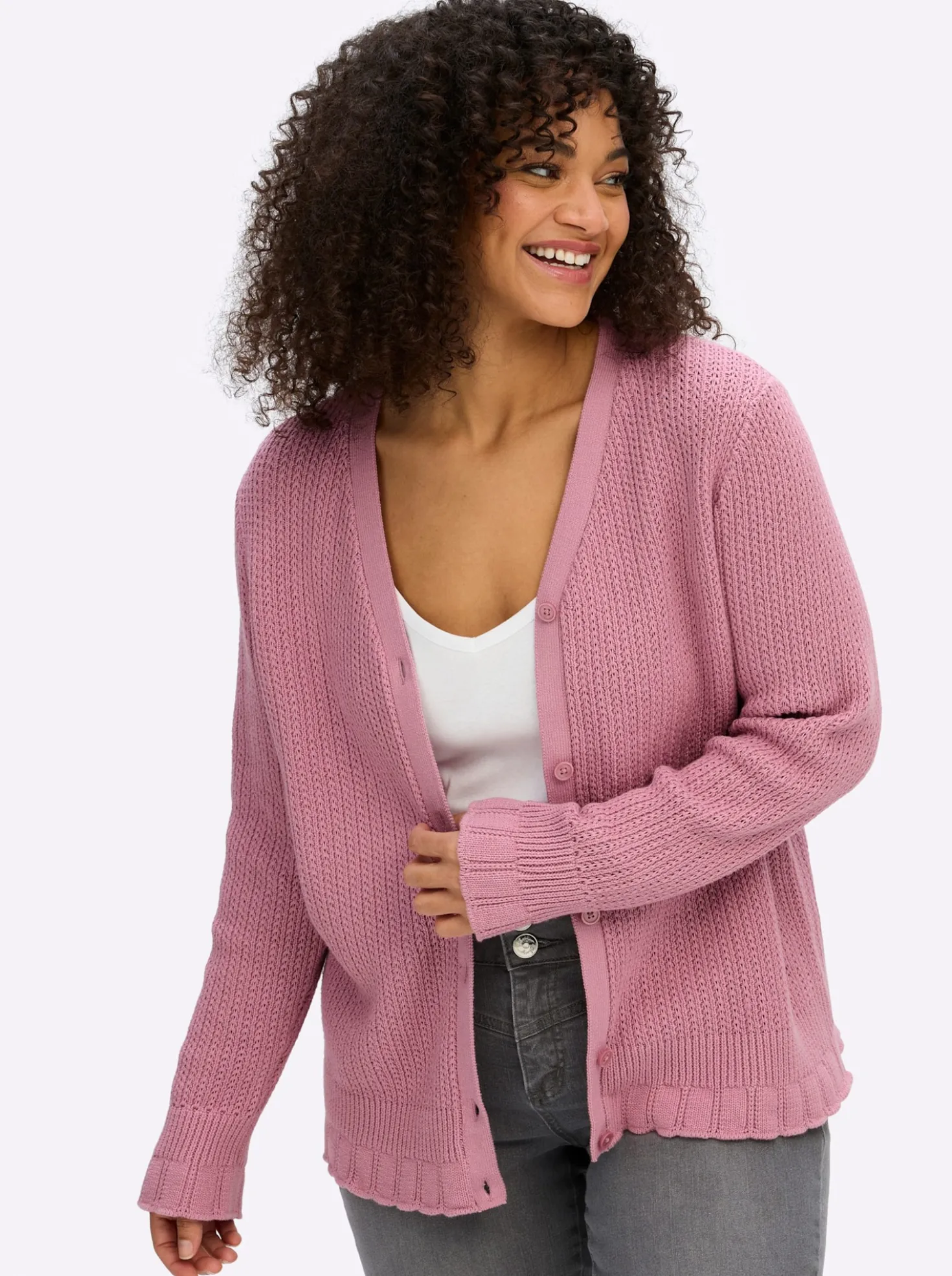 Ajourstrickjacke mit V-Ausschnitt