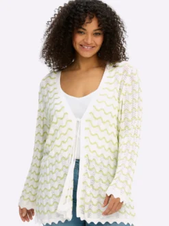 Ajourstrickjacke mit Wellenmuster
