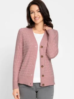 Ajourstrickjacke mit Zierperlen