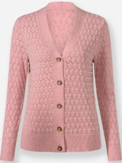 Ajourstrickjacke mit Zierperlen