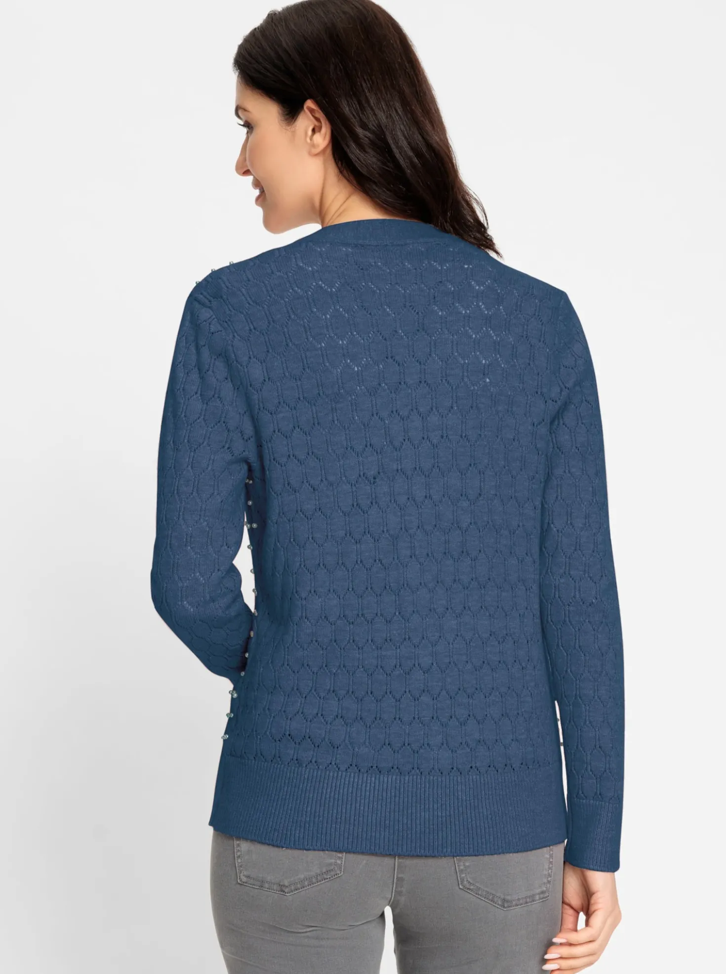 Ajourstrickjacke mit Zierperlen