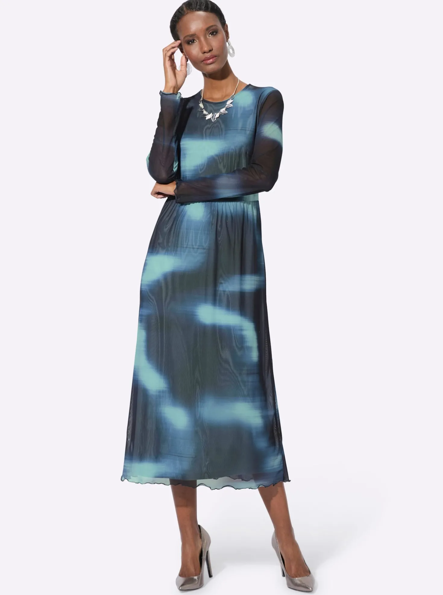 A-Linien-Kleid mit transparenten Ärmeln