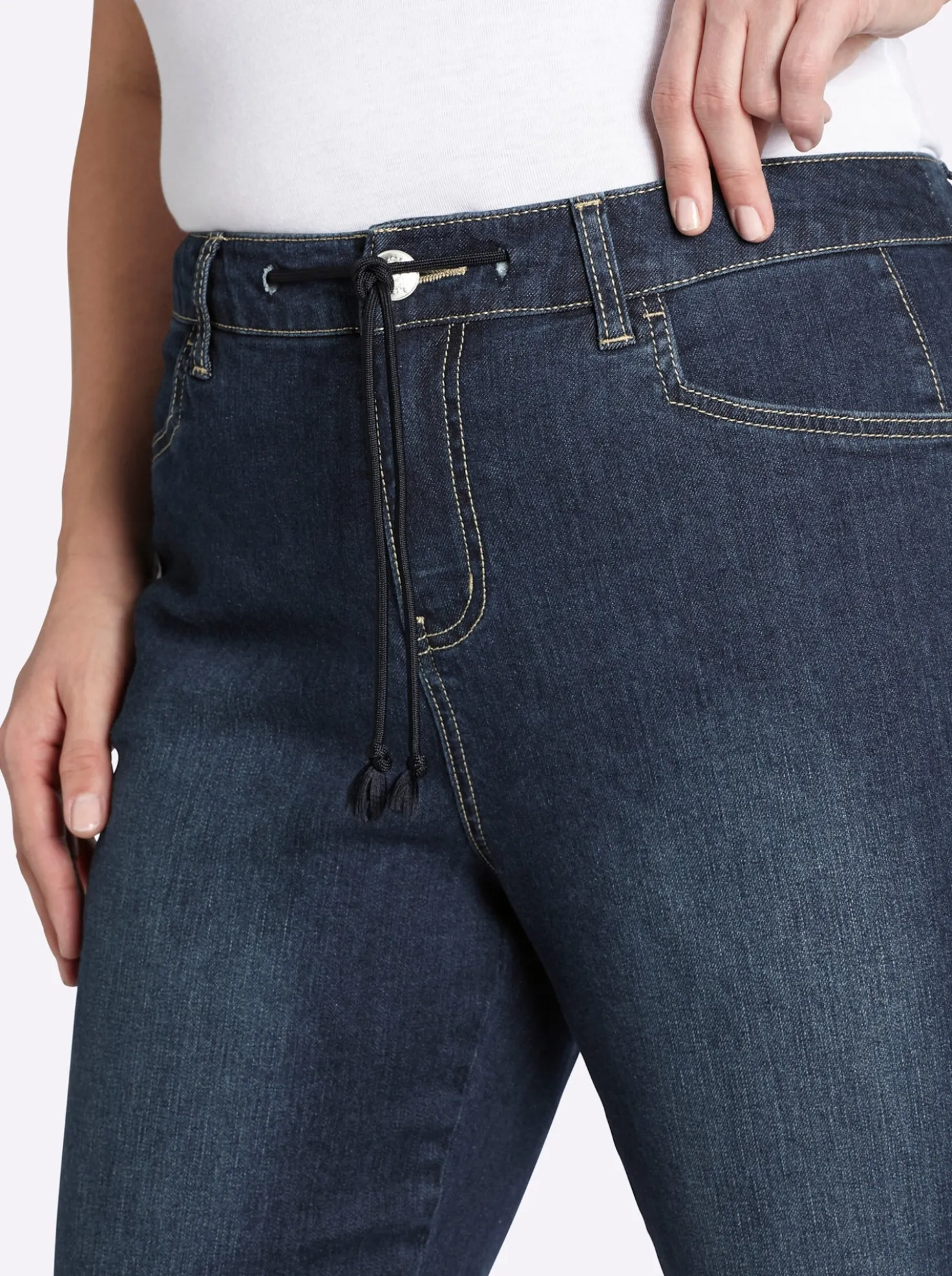 Ankle-Jeans mit Tunnelzug und Kordel