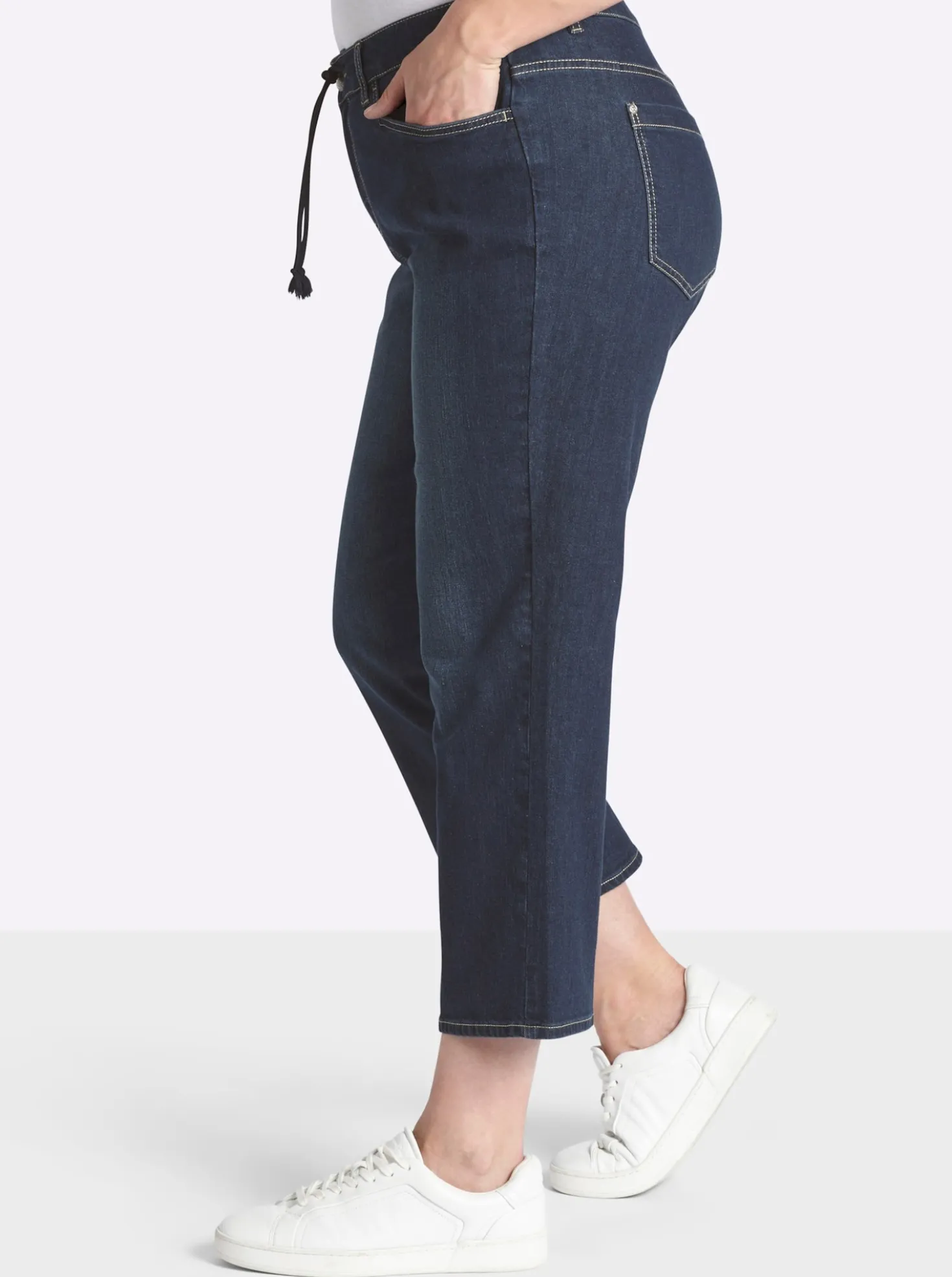 Ankle-Jeans mit Tunnelzug und Kordel
