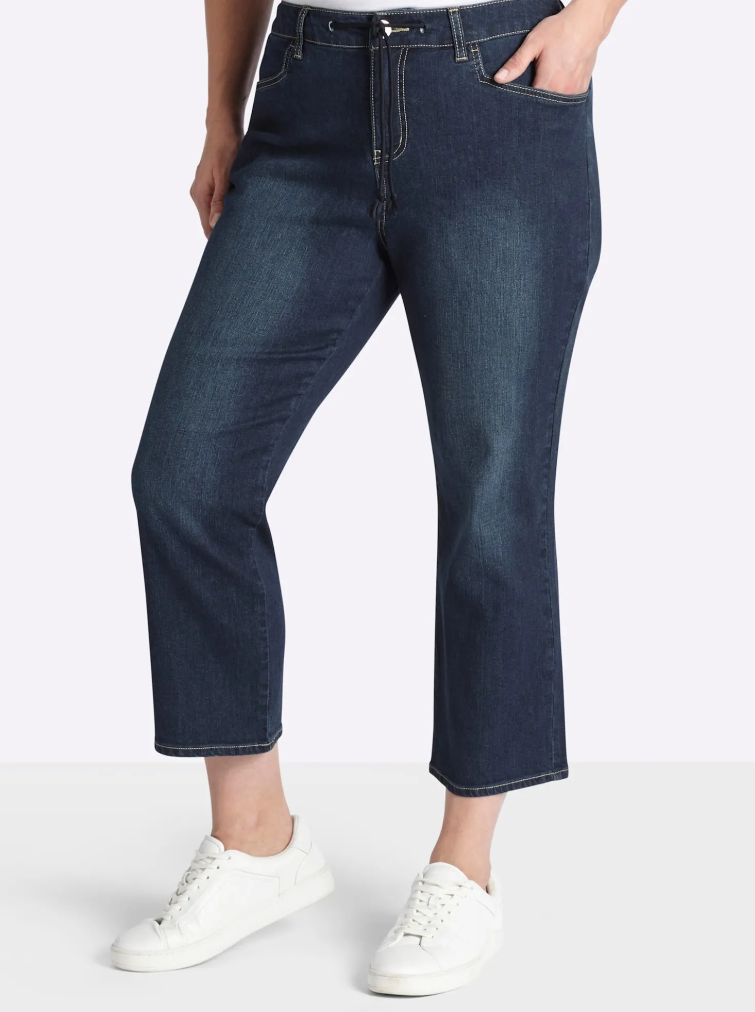 Ankle-Jeans mit Tunnelzug und Kordel