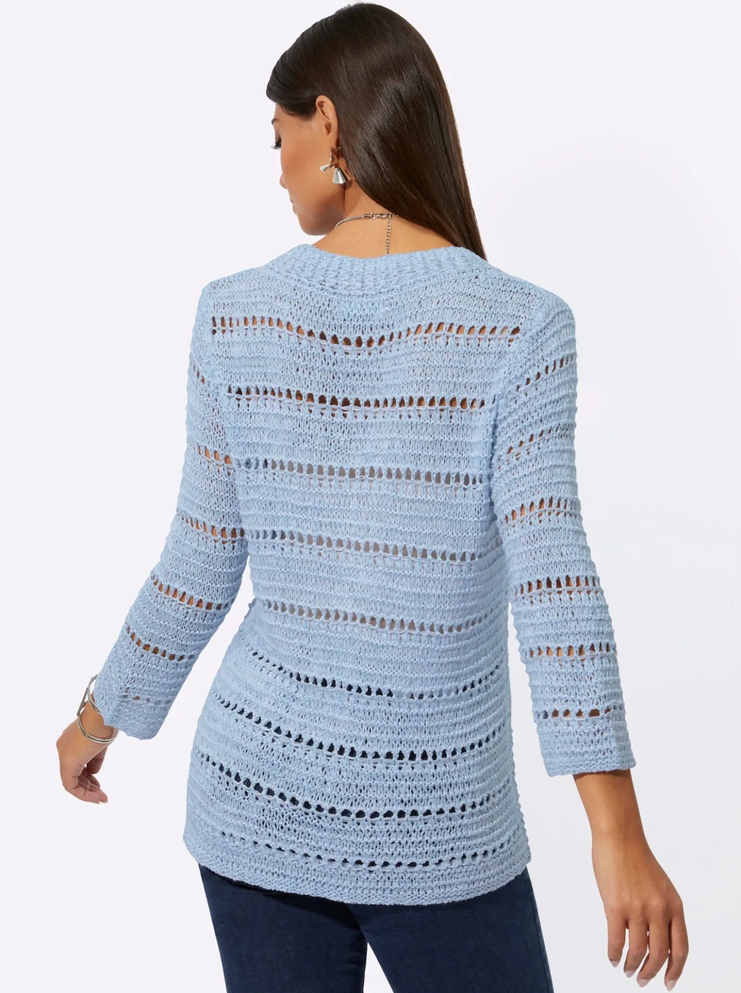 3/4-Arm-Pullover im Strickmuster-Mix