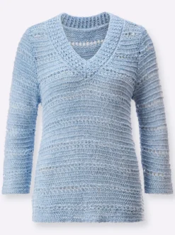 3/4-Arm-Pullover im Strickmuster-Mix