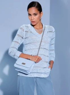 3/4-Arm-Pullover im Strickmuster-Mix