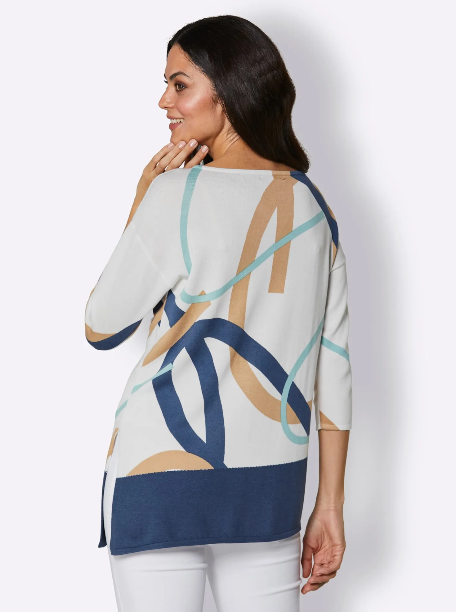 3/4-Arm-Pullover mit asymmetrischem Saum
