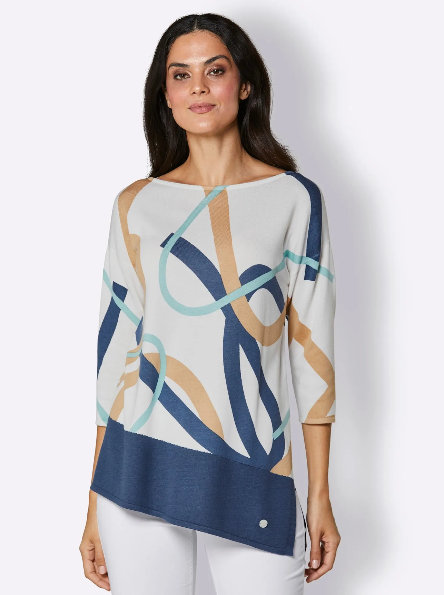 3/4-Arm-Pullover mit asymmetrischem Saum