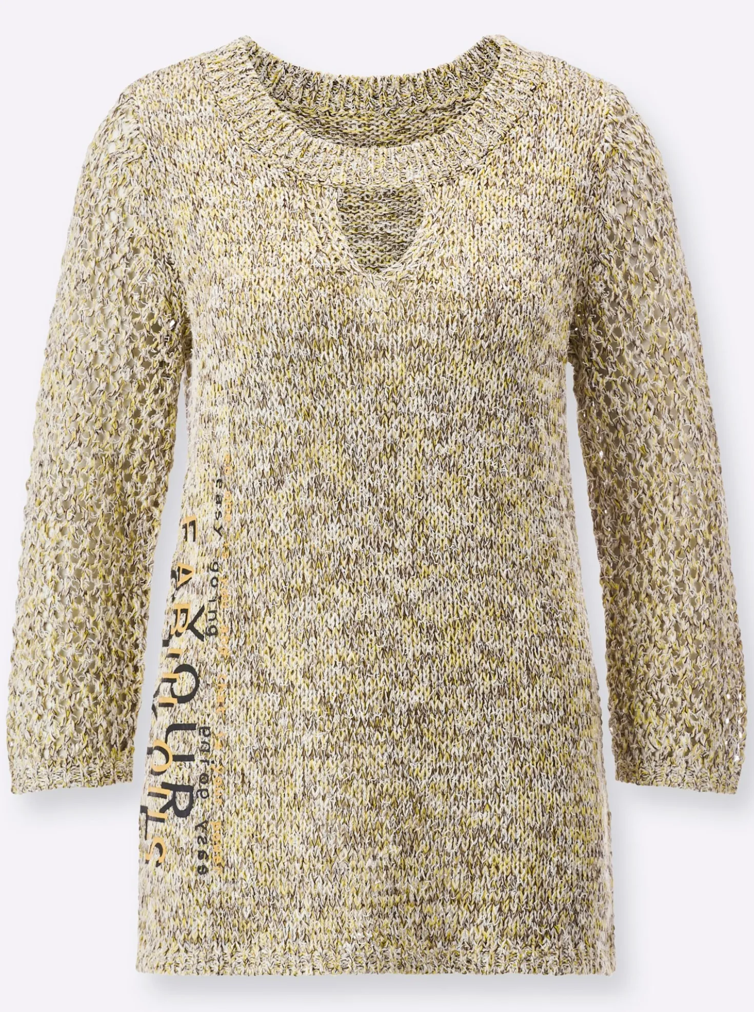 3/4-Arm-Pullover mit Glanzgarn