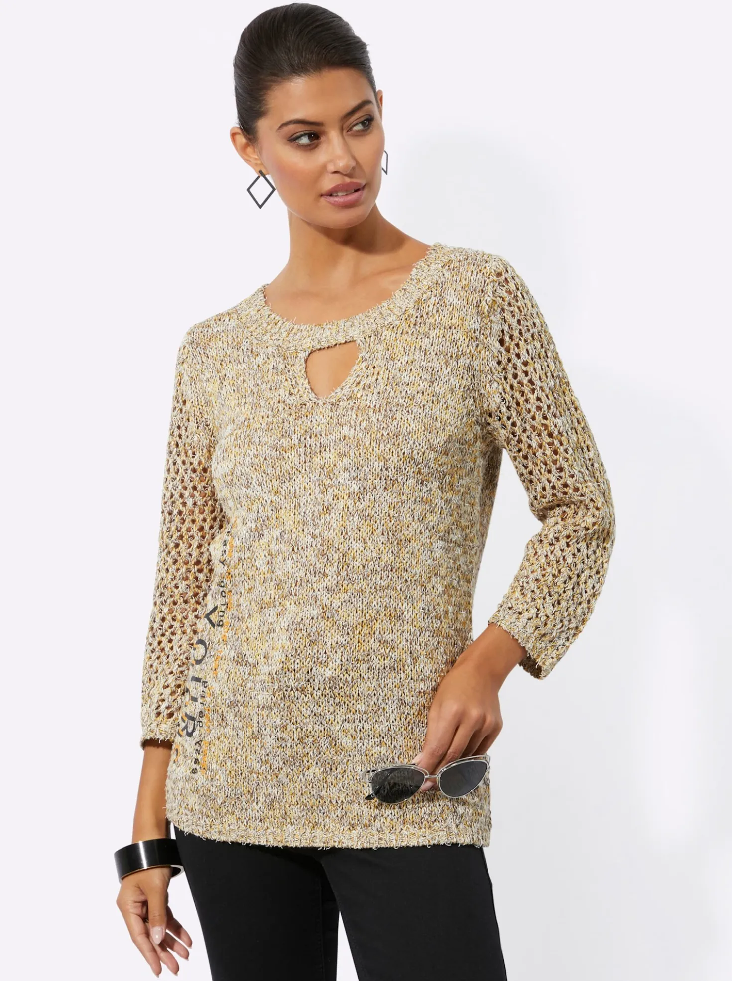 3/4-Arm-Pullover mit Glanzgarn