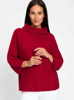 3/4-Arm-Pullover mit halsfernem Rollkragen