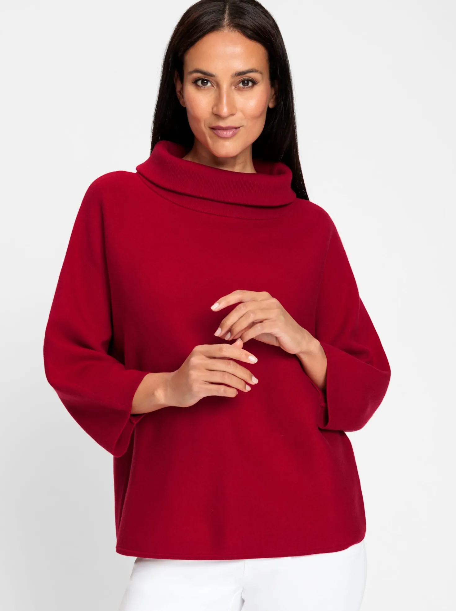 3/4-Arm-Pullover mit halsfernem Rollkragen