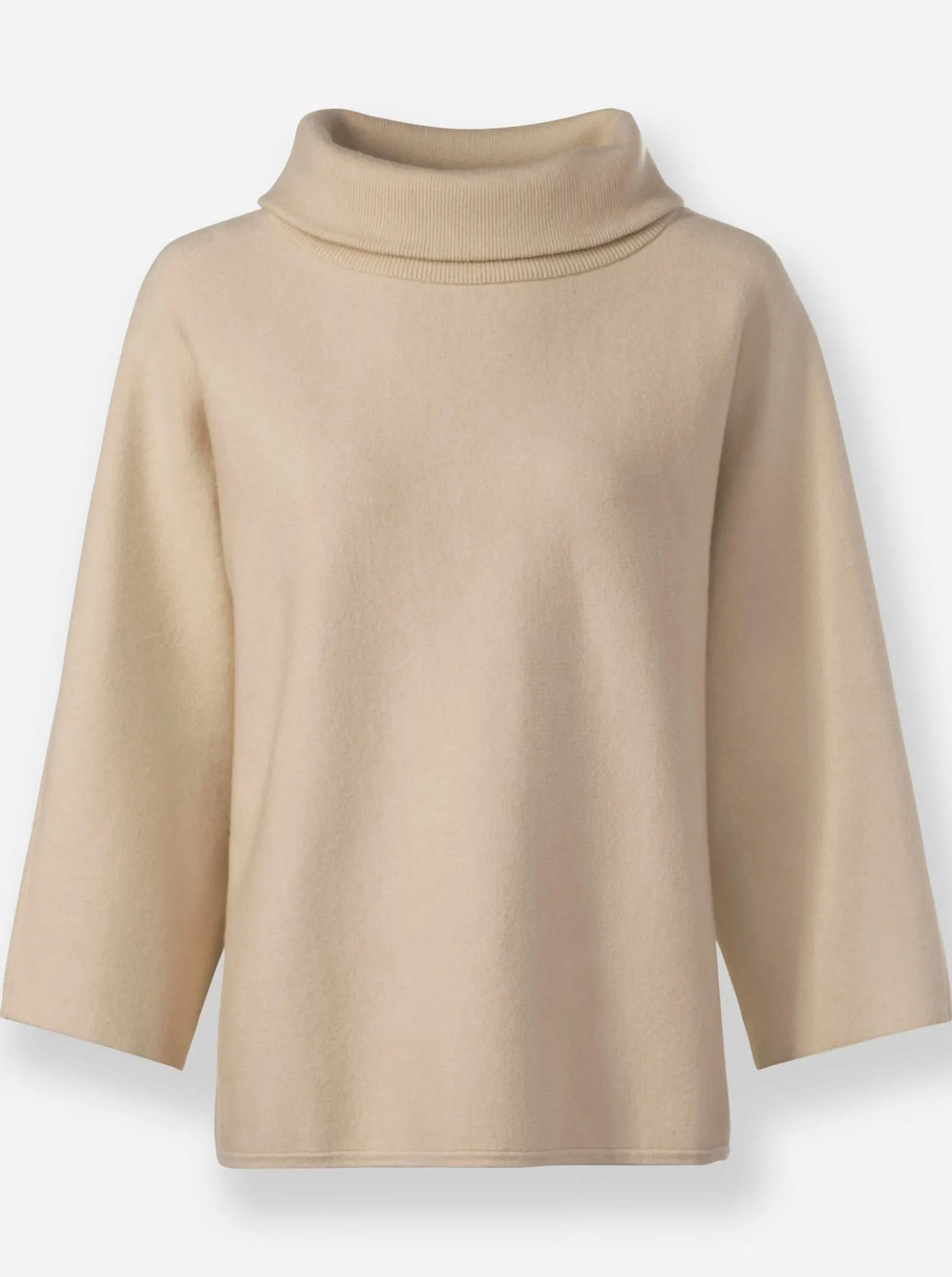 3/4-Arm-Pullover mit halsfernem Rollkragen