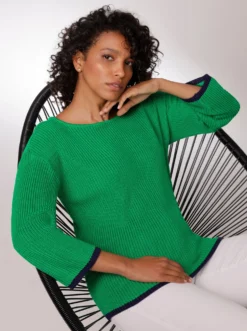 3/4-Arm-Pullover mit Kontrastkanten