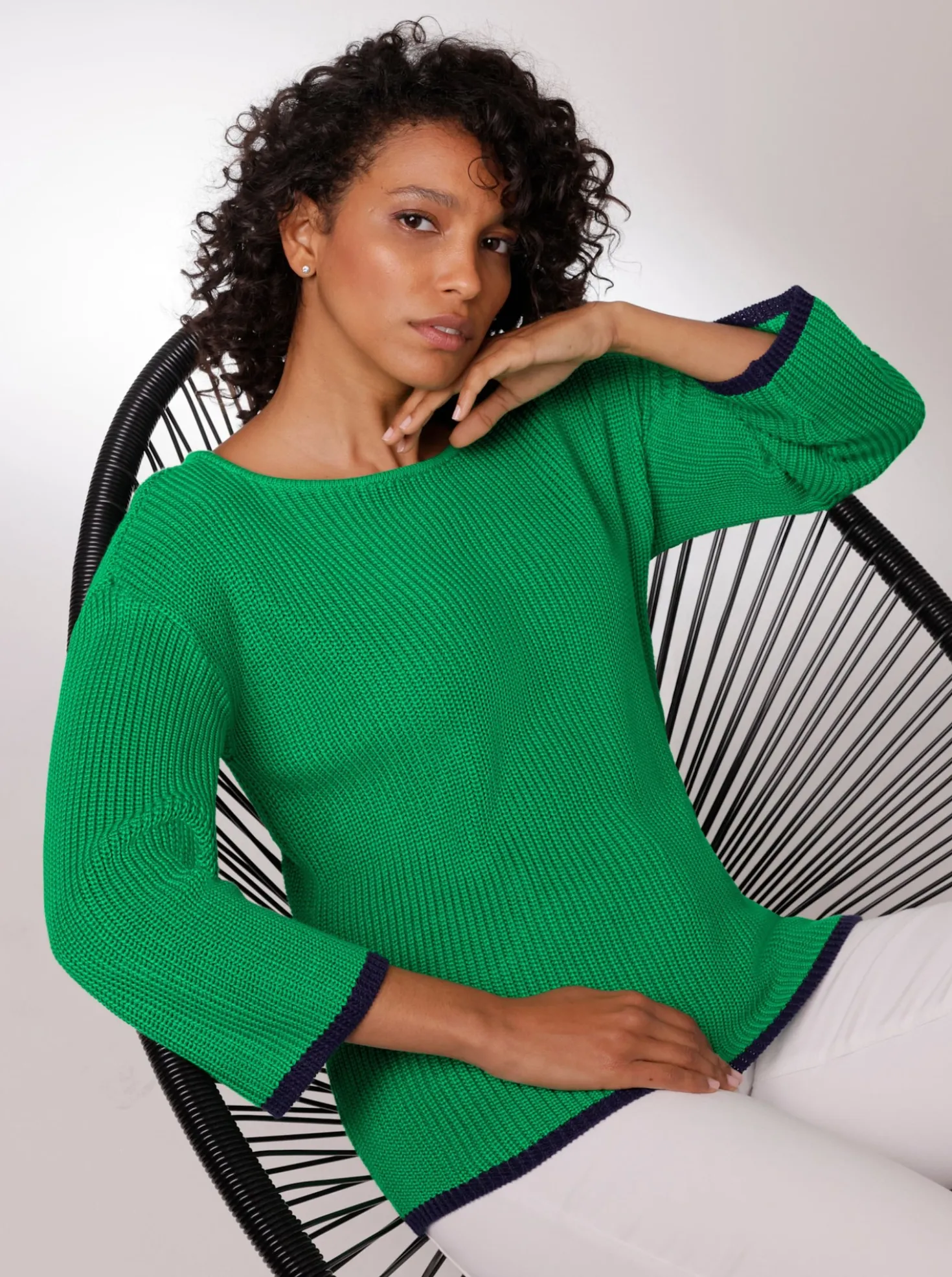 3/4-Arm-Pullover mit Kontrastkanten
