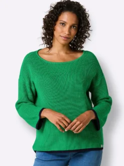 3/4-Arm-Pullover mit Kontrastkanten