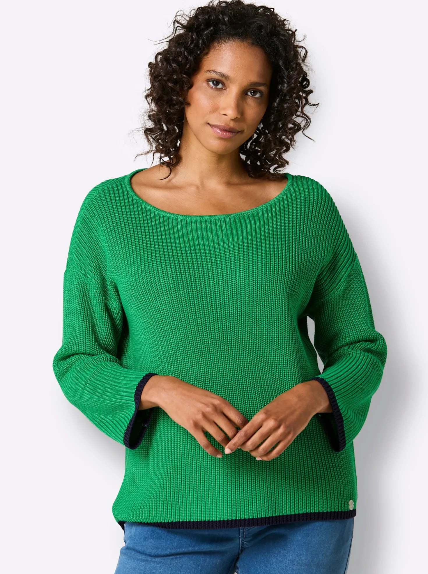 3/4-Arm-Pullover mit Kontrastkanten