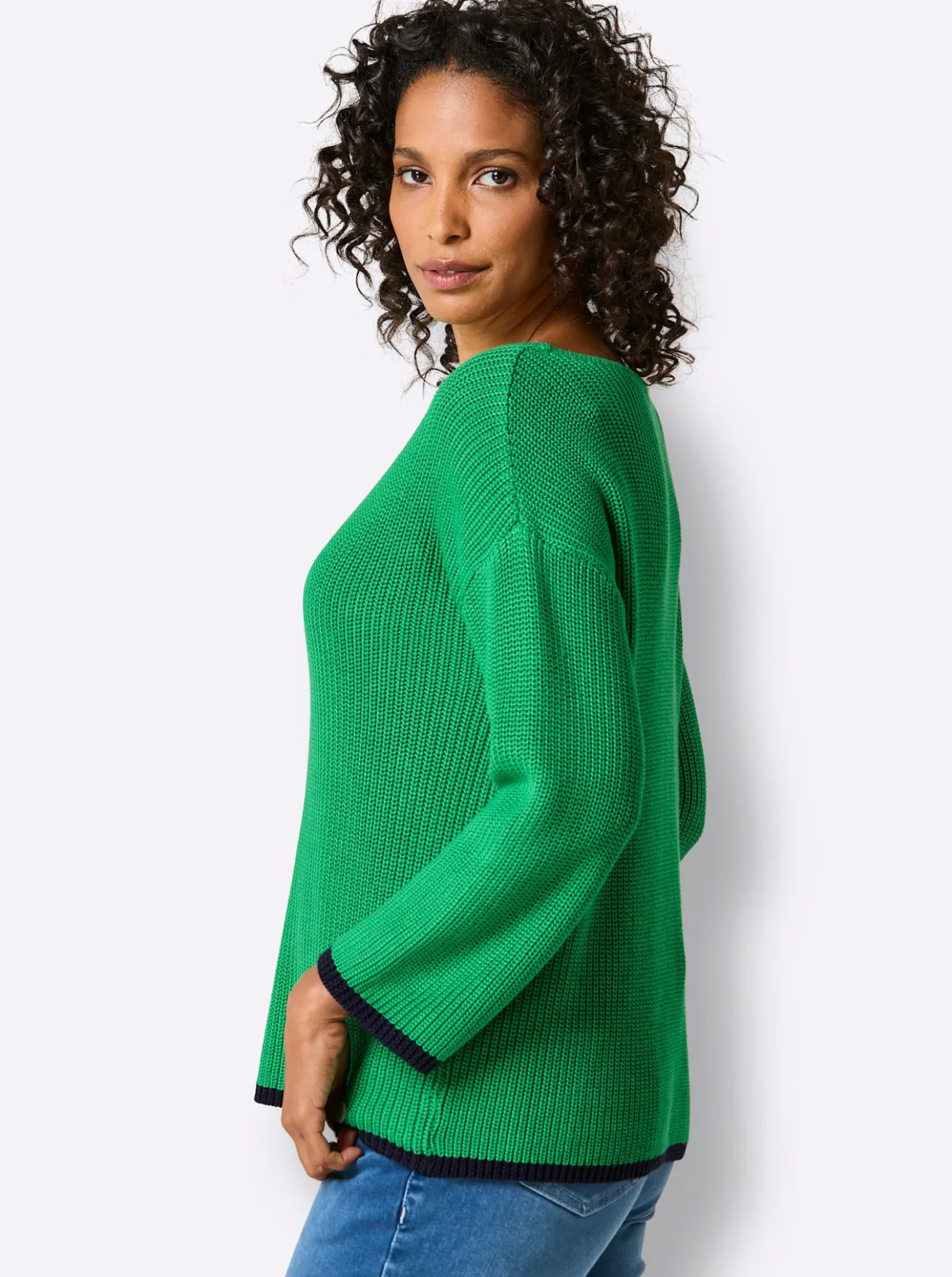 3/4-Arm-Pullover mit Kontrastkanten