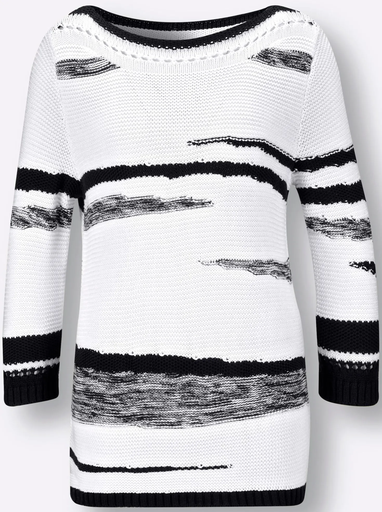 3/4-Arm-Pullover mit Lochmuster