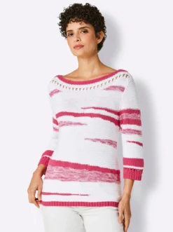 3/4-Arm-Pullover mit Lochmuster