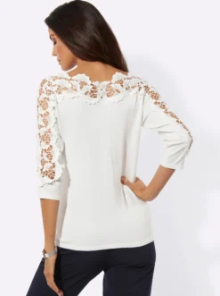 3/4-Arm-Pullover mit Spitzenverzierung
