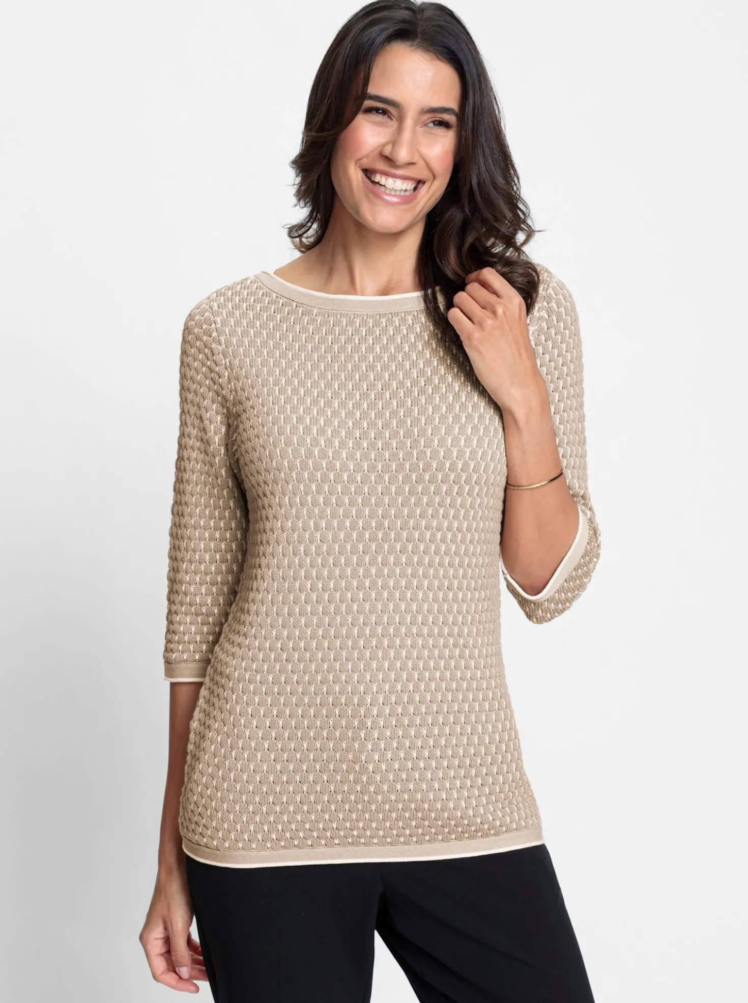3/4-Arm-Pullover mit Strukturmuster