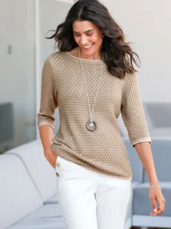 3/4-Arm-Pullover mit Strukturmuster