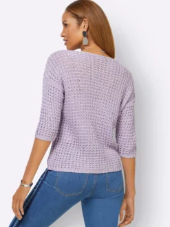 3/4-Arm-Pullover mit V-Ausschnitt