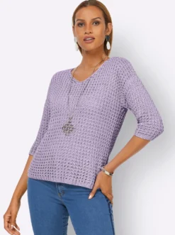 3/4-Arm-Pullover mit V-Ausschnitt