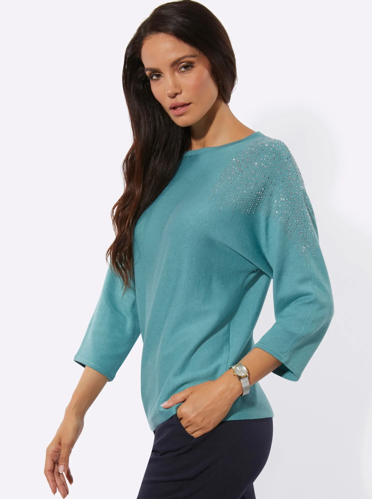 3/4-Arm-Pullover mit Viskose