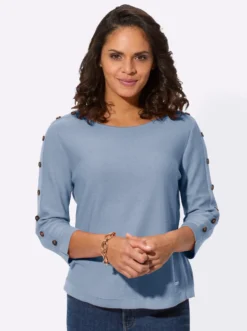 3/4-Arm-Pullover mit Zierknopf-Detail