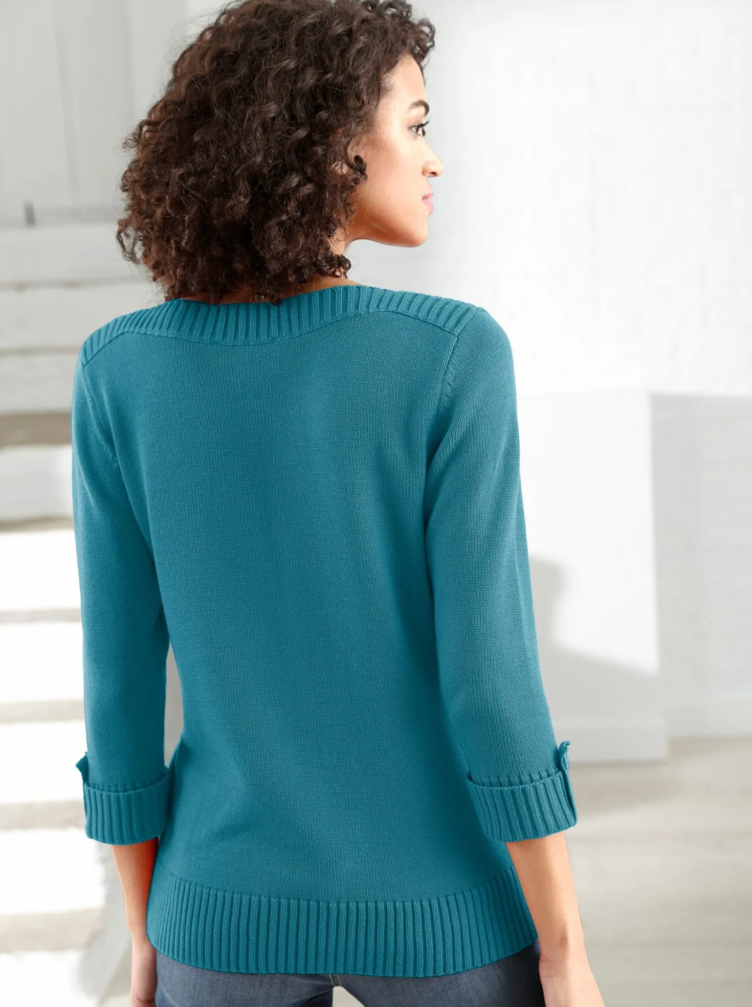 3/4-Arm-Pullover mit Zierriegel am Ärmel