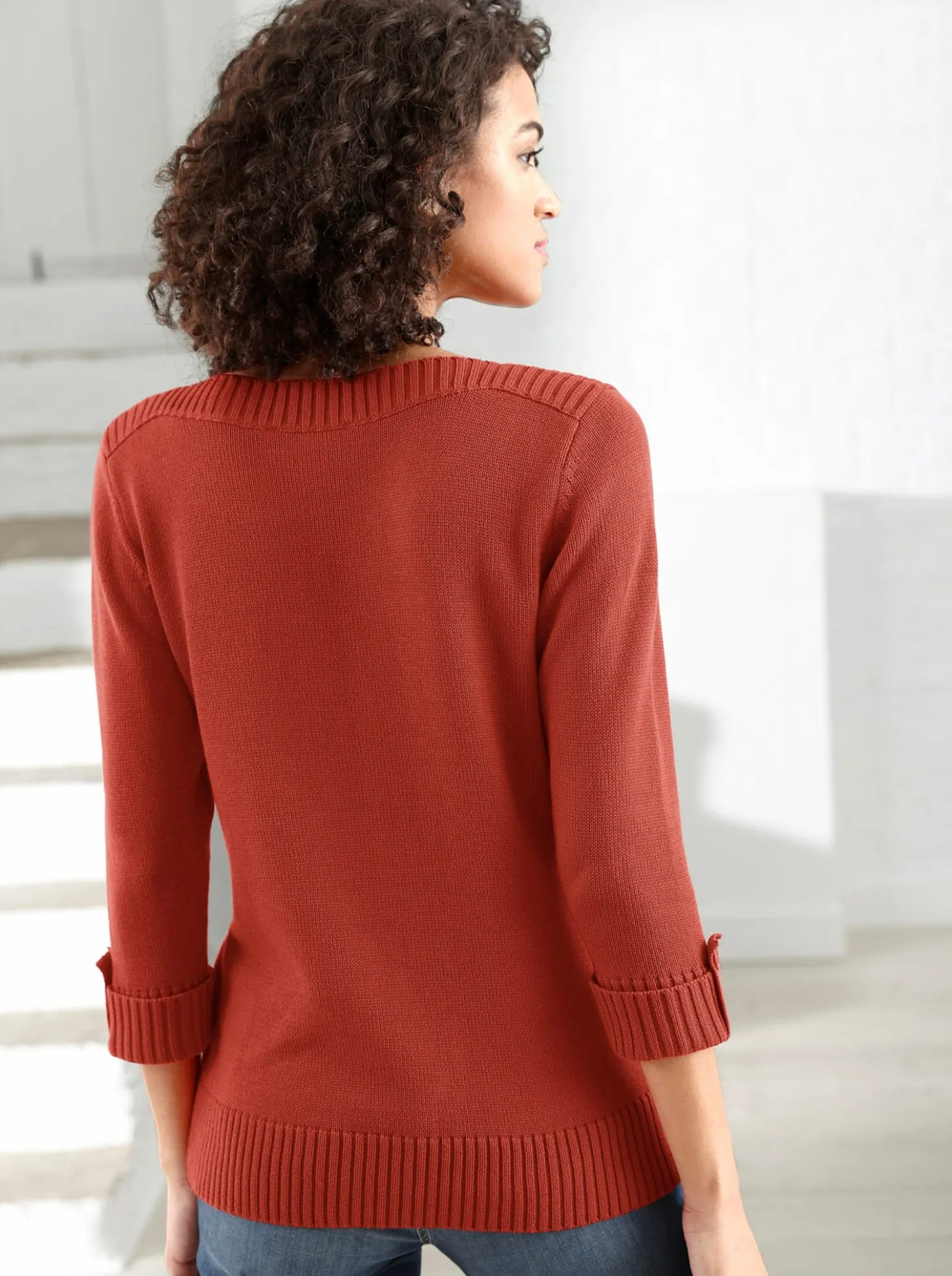 3/4-Arm-Pullover mit Zierriegel am Ärmel