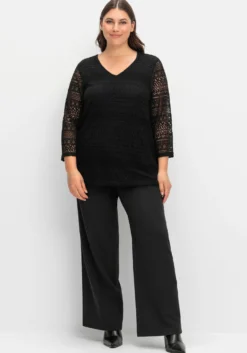 3/4-Arm-Shirt aus elastischer Spitze, gefüttert