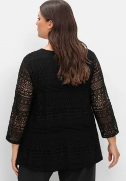 3/4-Arm-Shirt aus elastischer Spitze, gefüttert