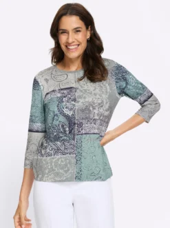 3/4-Arm-Shirt in Patchwork-Dessin