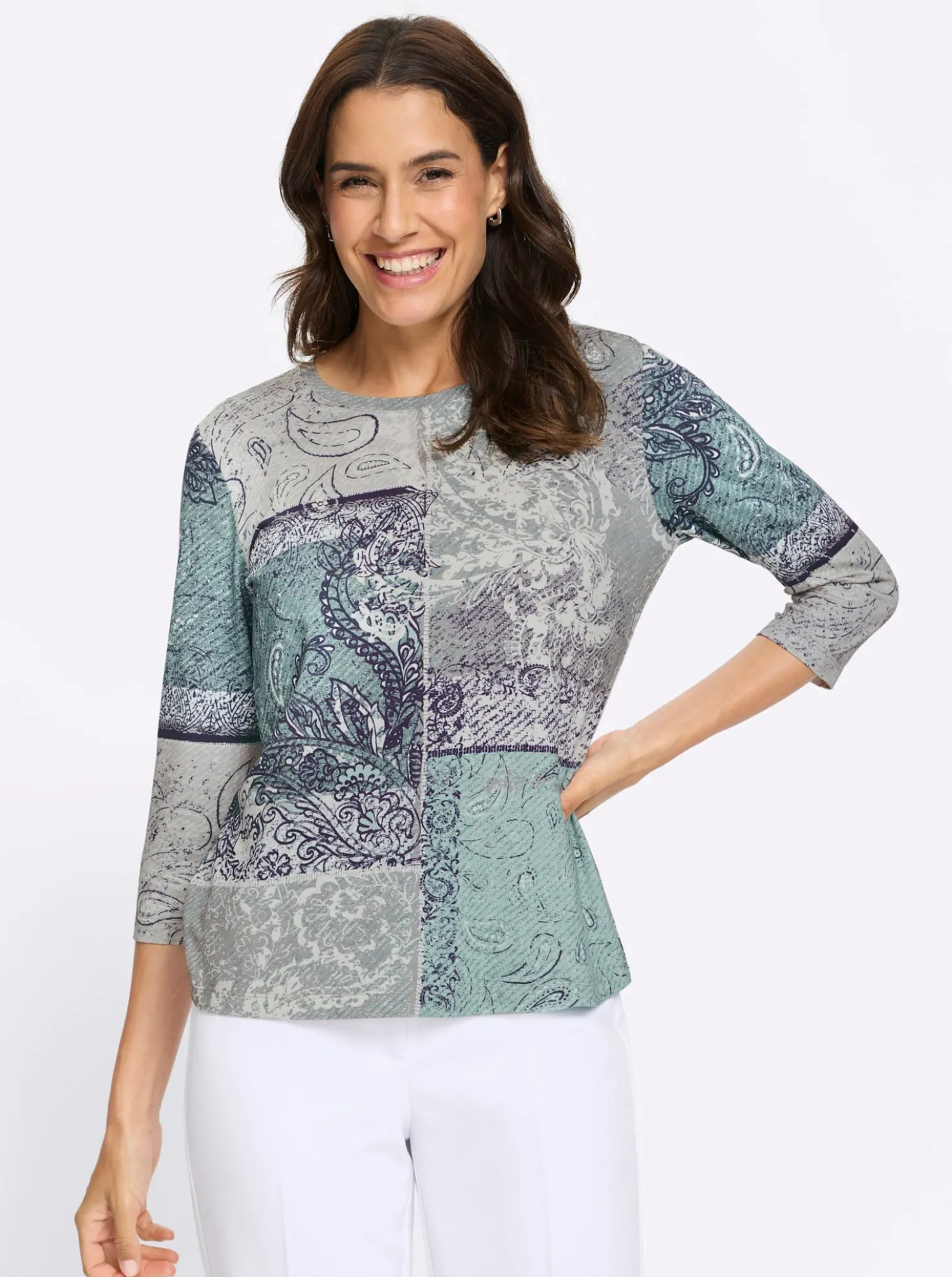 3/4-Arm-Shirt in Patchwork-Dessin