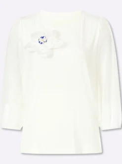 3/4-Arm-Shirt mit aufgesetzter Deko-Blüte