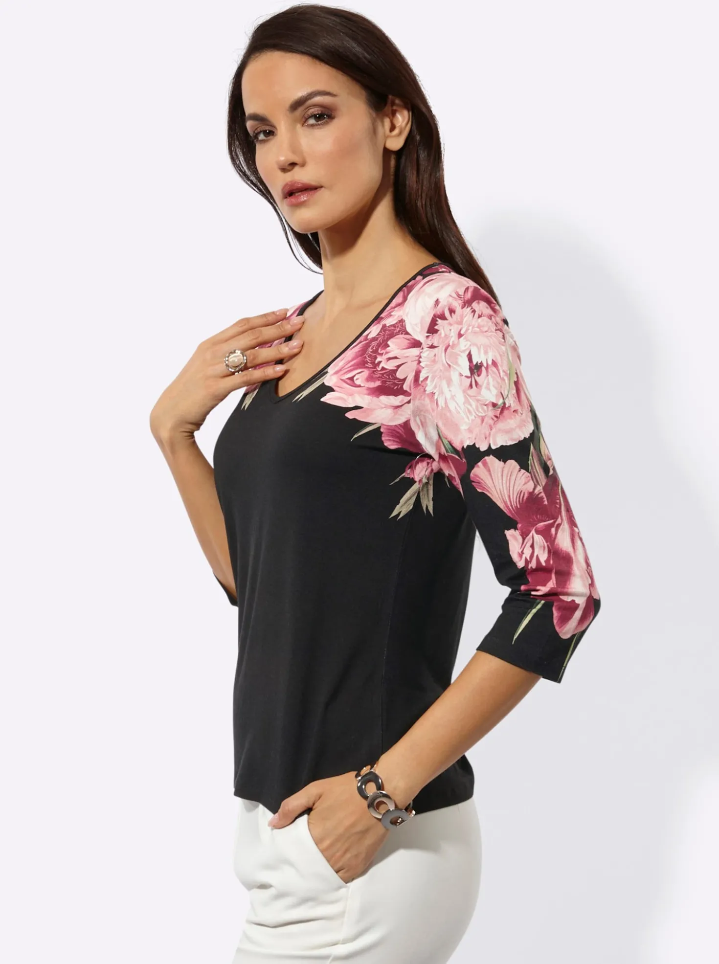 3/4-Arm-Shirt mit Blütendruck