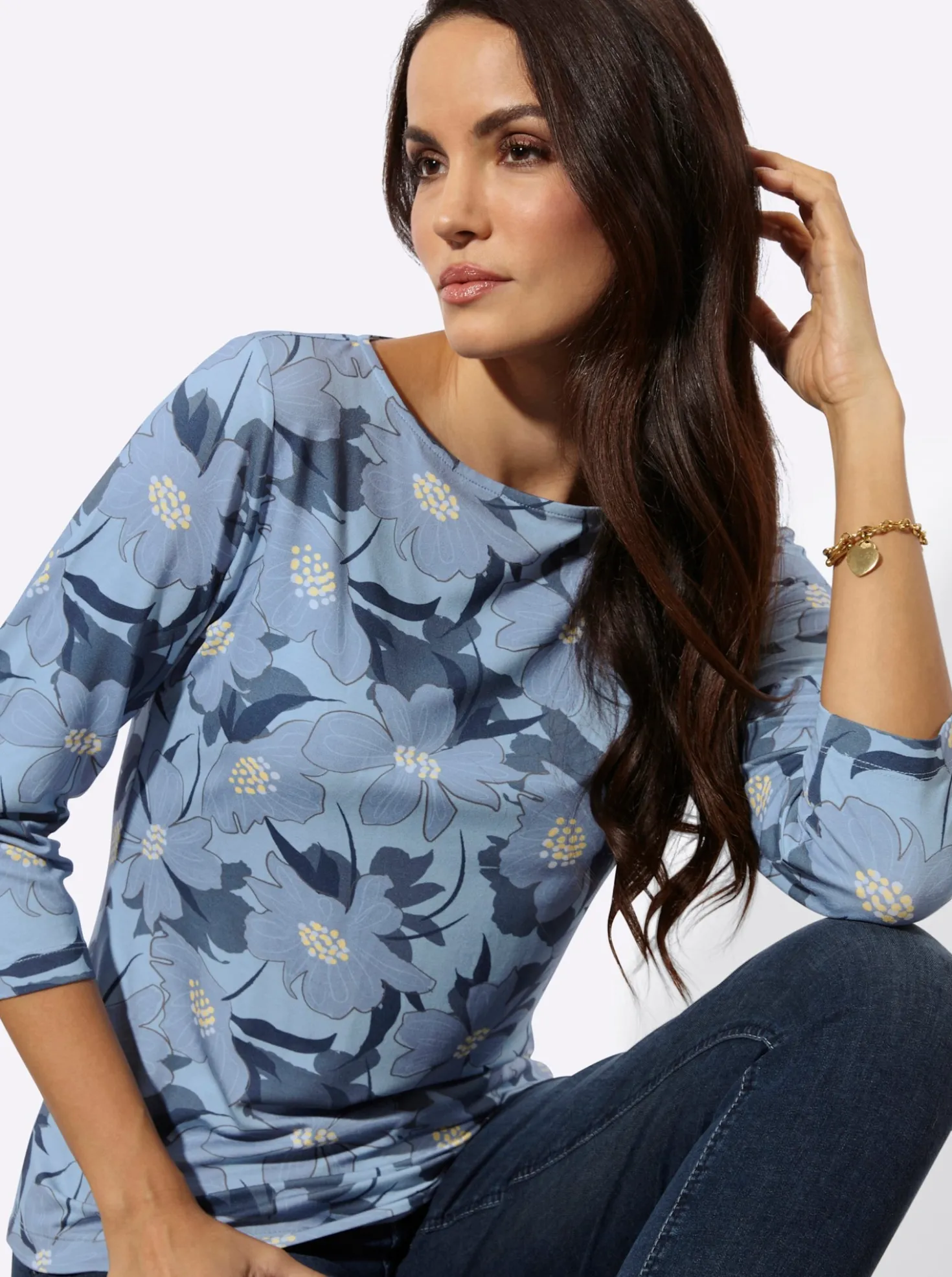 3/4-Arm-Shirt mit Blumen-Druck