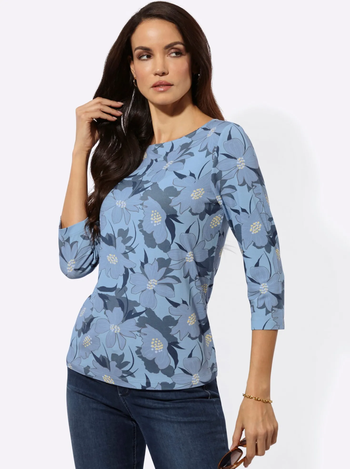 3/4-Arm-Shirt mit Blumen-Druck