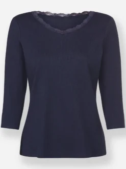 3/4-Arm-Shirt mit elastischer Spitze