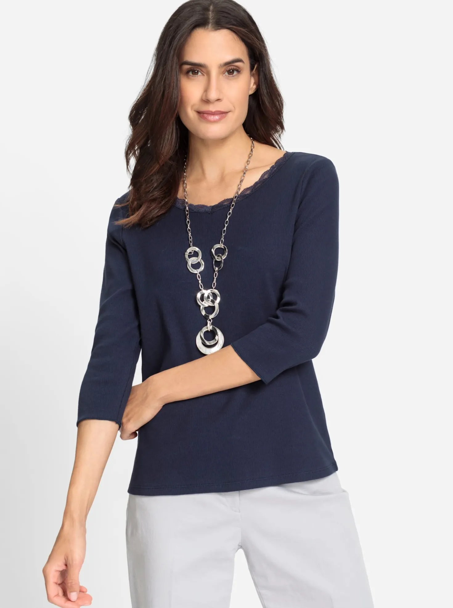 3/4-Arm-Shirt mit elastischer Spitze